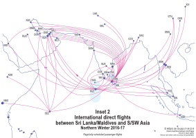 Indian Ocean North to North and Northwest international passgender flight route map