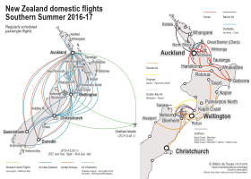 New Zealand domestic passenger flight route map