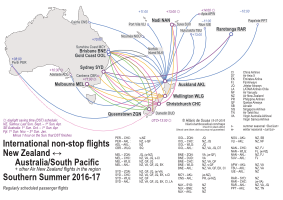 New Zealand to Australia/South Pacific passenger flight route map